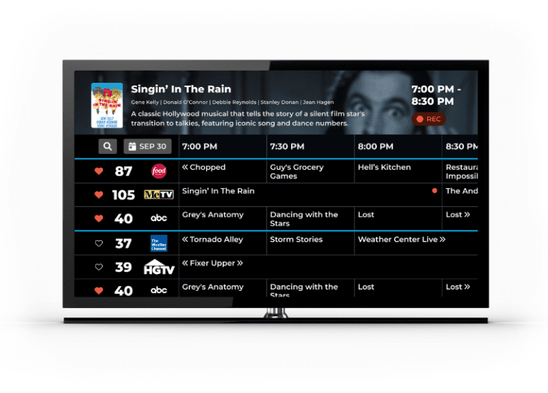 TV showing Sentrics Entertain Guide