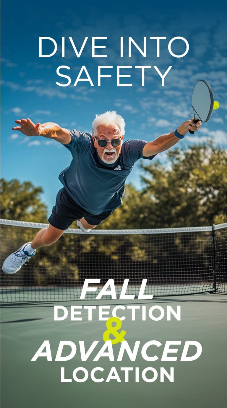 Senior Man Diving For Pickle Ball