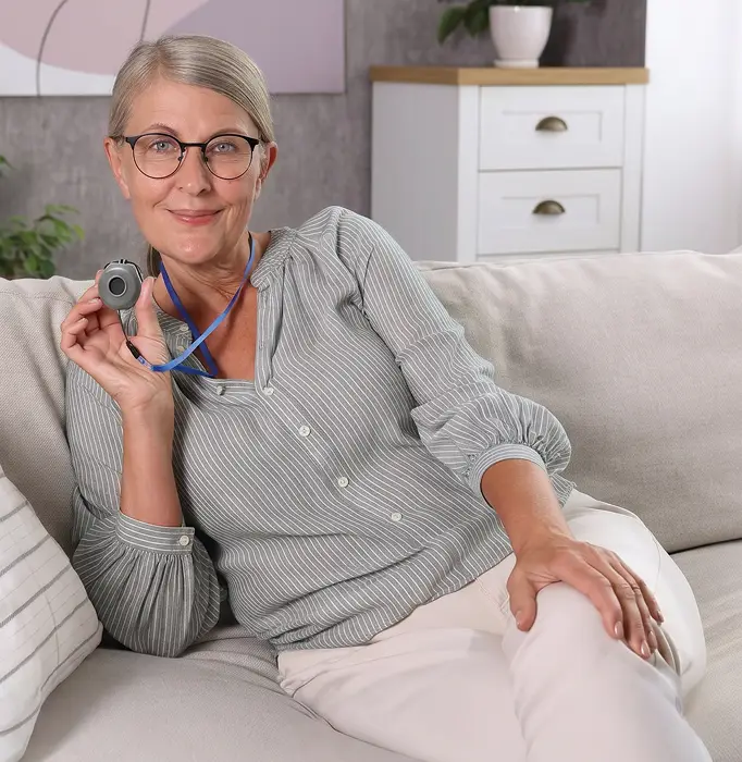 Senior lady with safety alert pendant