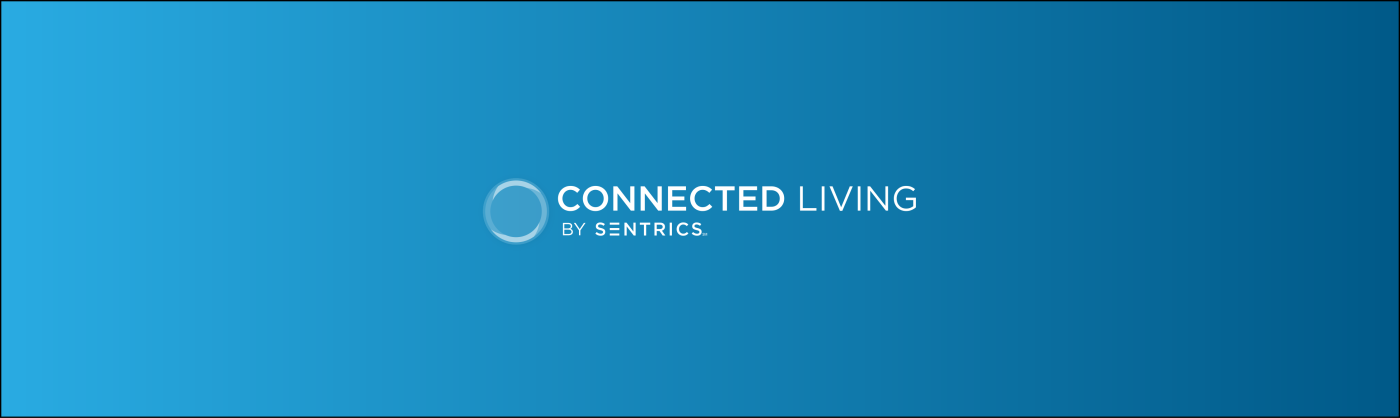Connected Living by Sentrics logo on blue background.