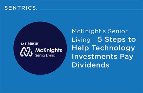 Promotional graphic for a senior living e-book on technology investment steps by McKnights.